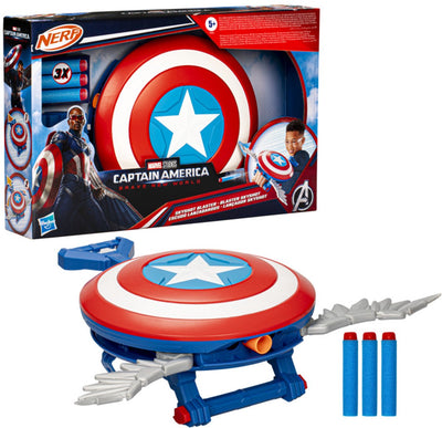 Hasbro Marvel Studios Captain America Brave New World Nerf Skyshot Blaster, Schild-Rollenspielspielzeug