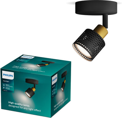 Philips LED Philips Niall Spot – Wandstrahler – Schwarz mit goldenem Design – GU10-LED-Fassung