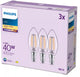Philips Filament-Kerzenlampe, klar, 40 W, B35, E14 x3