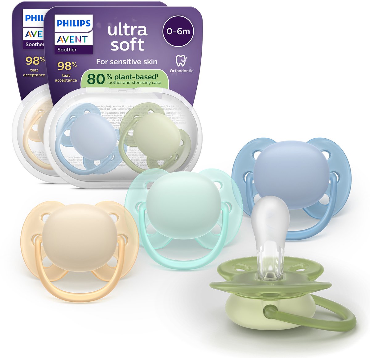 Philips Avent Ultra Soft – superweicher Silikonschnuller (0–6 Monate) – für empfindliche Haut – 4 Stück – scf091 50