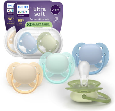Philips Avent Ultra Soft – superweicher Silikonschnuller (0–6 Monate) – für empfindliche Haut – 4 Stück – scf091 50