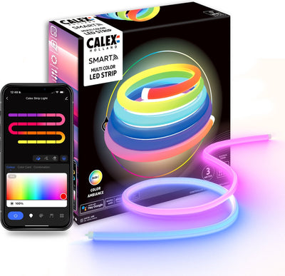 Calex Smart Neon Tube 360° – 3 m Lichtstreifen, RGB-Warmweiß, 16 Millionen Farben, IP44, Innen- und Außenbereich, App-steuerbar, Zeitplanfunktion, Sprachsteuerung – LED-Streifen, Neonlichtkabel, intelligente Beleuchtung