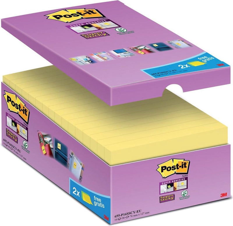 Selbstklebende Notizzettel Post-it 16 x 90 Blatt 76 x 127 mm blanko kanariengelb