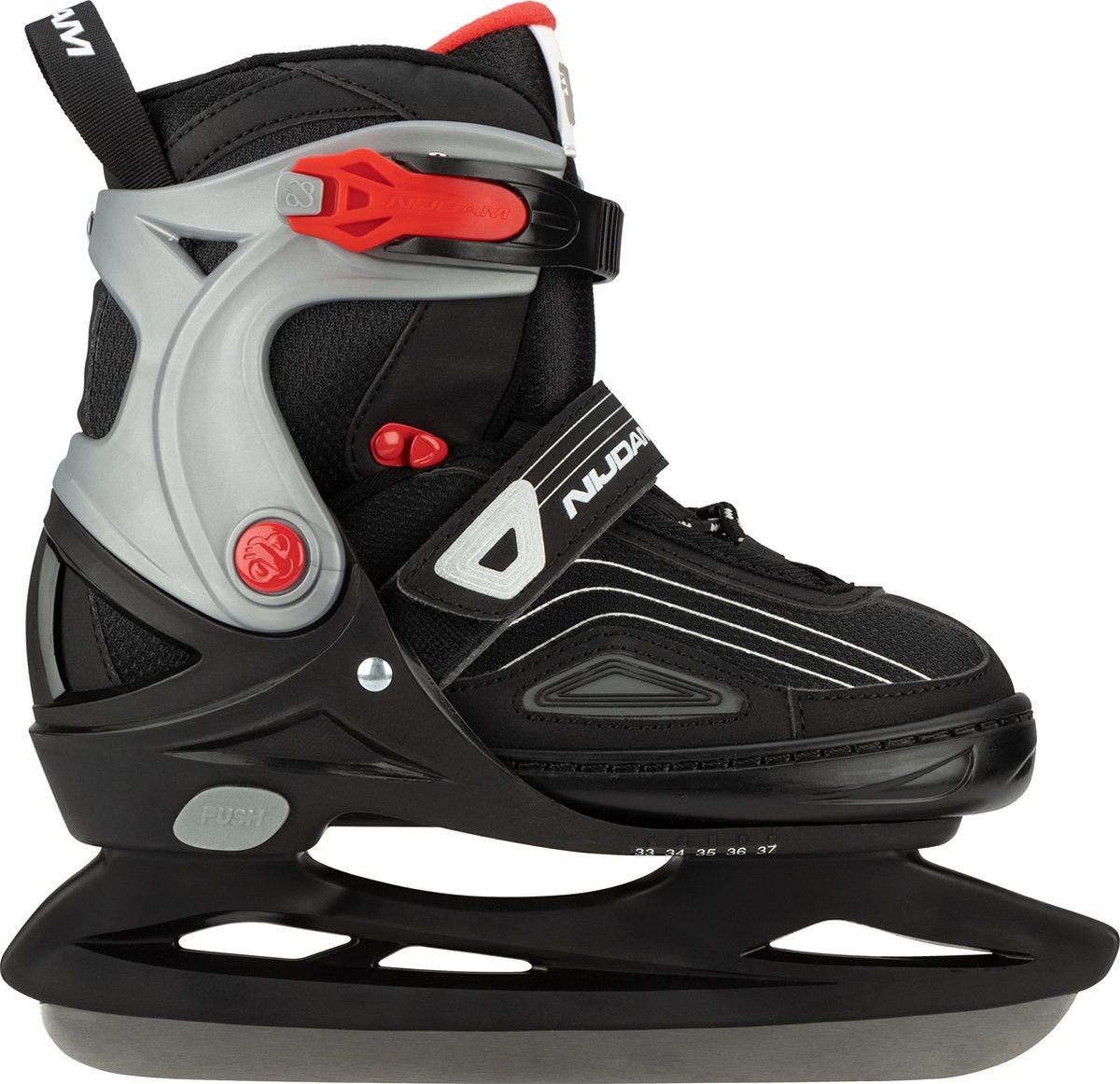 Nijdam Eishockeyschlittschuh – halbweicher Schuh – verstellbar – Pfund-Pirat – Größe 33–37