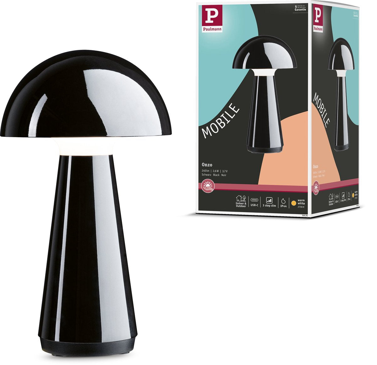 Paulmann Akkulampe 3-Stufen-Dim Onzo IP44 dimmbar 2700k Schwarz