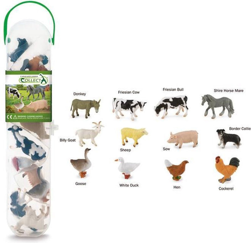 Collecta Figuren-Mini-Set – 12 Nutztiere – Nutztiere – handbemalt – Miniatur