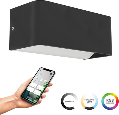 Eglo connect.z sania-z smarte Wandleuchte – Außen – Badezimmer – 20 cm – Schwarz und Weiß – einstellbares RGB-Weißlicht – dimmbar – ZigBee