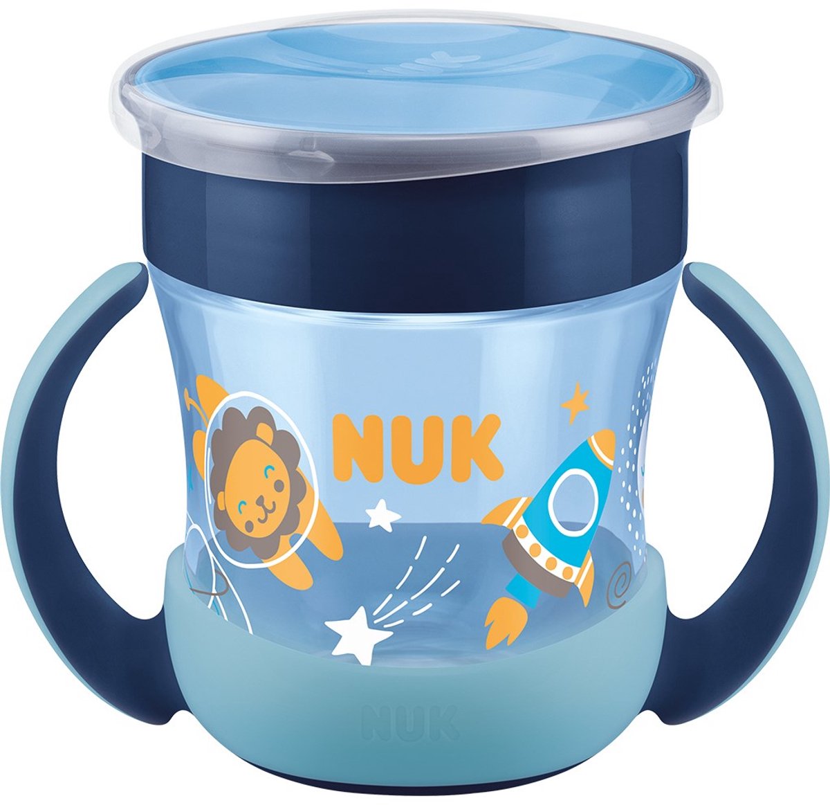 Nuk – Baby- und Kleinkind-Trinkbecher – Mini-Zauberbecher 160 ml, blaues Kunststoff-Silikon – Trinkbecher – auslaufsicher – leuchtet im Dunkeln – trinken lernen – 360 Grad