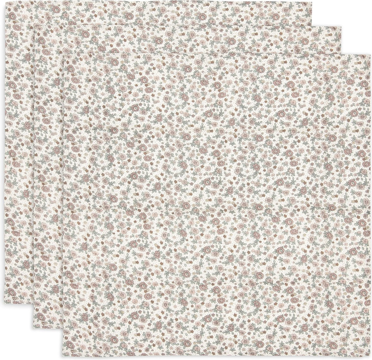 Jollein – hydrophiles Tuch klein 70 x 70 cm – Wickeltuch, Spucktücher, Babytücher – weiche Baumwolle – Retro-Blumen – 3 Stück