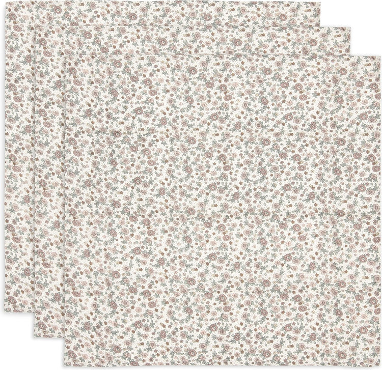 Jollein – hydrophiles Tuch klein 70 x 70 cm – Wickeltuch, Spucktücher, Babytücher – weiche Baumwolle – Retro-Blumen – 3 Stück