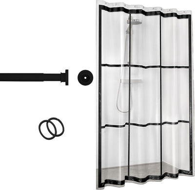 Sealskin seallux - Duschvorhangstange 80-130 cm mit Duschvorhang 180x200 cm inklusive 12 Ringen - Schwarz transparent
