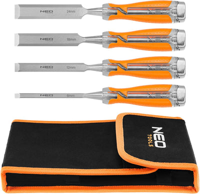 Neo 37-900-Serie – Holzmeißel-Set – 6 mm; 12 mm; 18 mm; 24 mm – Zweikomponenten-Griff