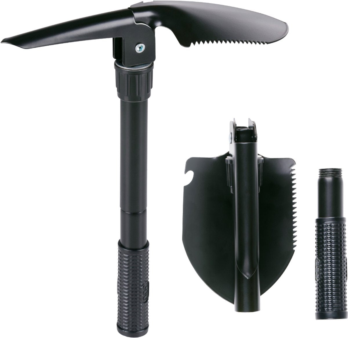 Camp Active 4-in-1-Schaufel – Klappschaufel mit Spitzhacke und Säge – Multitool-Schaufel für Camping und Überleben – Taktische Schaufel mit Flaschenöffner – Schwarz