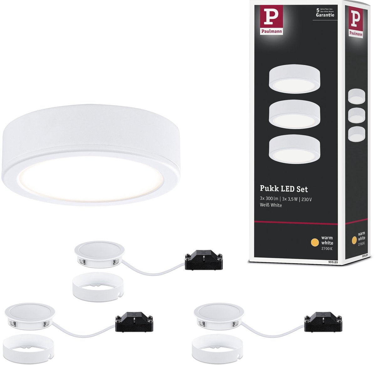 Paulmann LED Unterschrankbeleuchtung pukk 3x3,5w 65 mm 3x210lm 230v rund weiß