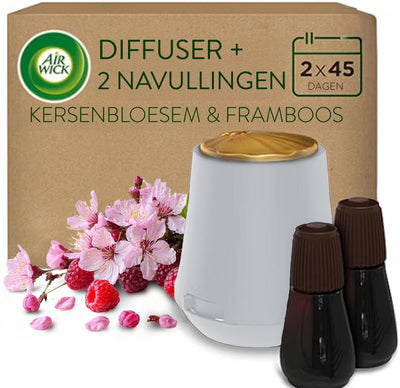 Air Wick Essential Mist Lufterfrischer – Kirschblüte – 1 weißes Gerät + 2 Nachfüllungen