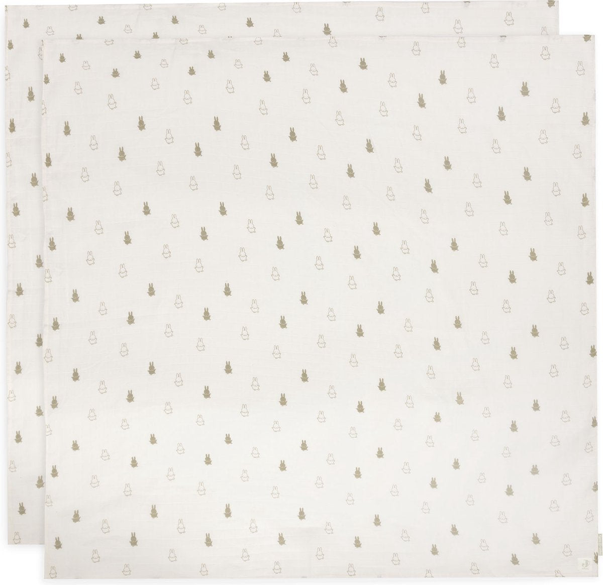 Jollein x Miffy – hydrophiles Tuch groß 115 x 115 cm – Wickeltuch, Spucktücher, Babytücher – weiche Baumwolle – Happy Miffy – Olivgrün – 2 Stück