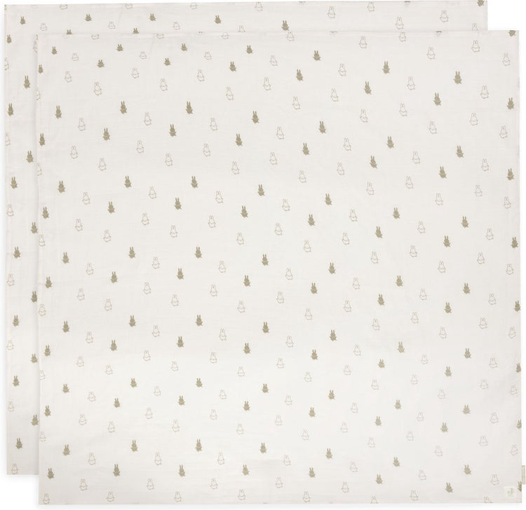 Jollein x Miffy – hydrophiles Tuch groß 115 x 115 cm – Wickeltuch, Spucktücher, Babytücher – weiche Baumwolle – Happy Miffy – Olivgrün – 2 Stück