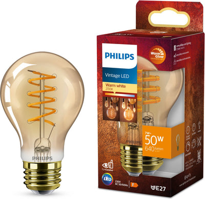 Philips LED Philips Deco LED – Warmlicht – 50 W – E27-Fassung – A60-Standardlampenform – bernsteinfarbene Lampe