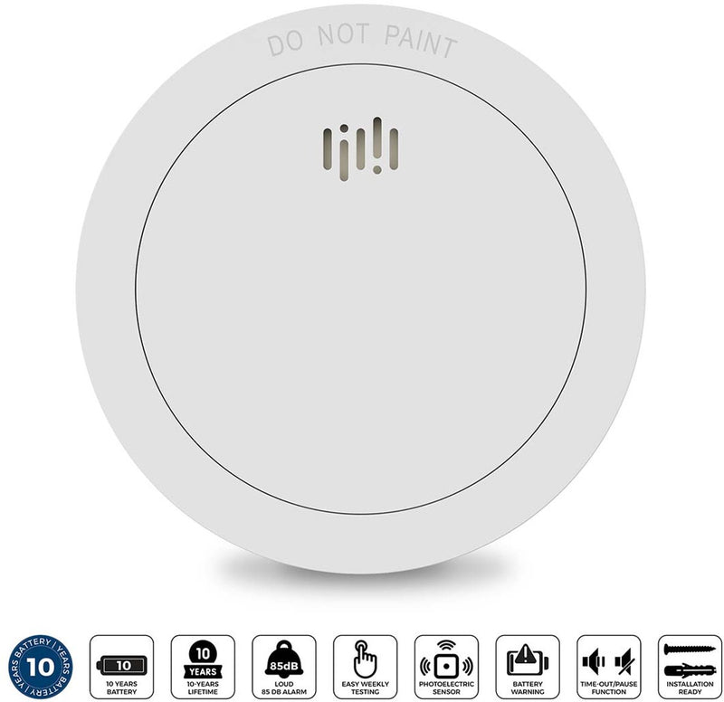 Alecto Rauchmelder SD1030 – Brandmelder mit Batterie für 10 Jahre und stilvollem Design – entspricht europäischen Standards – weiß