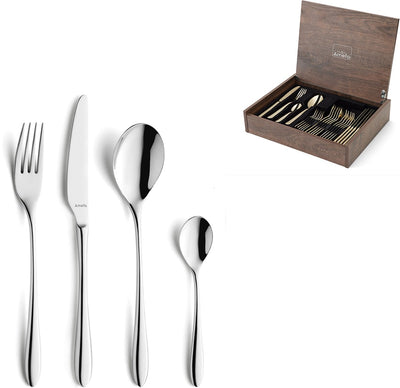 Amefa Cuba - 24-teiliges Besteckset - für 6 Personen - Hochglanz - silberfarben - in luxuriöser Holzbox