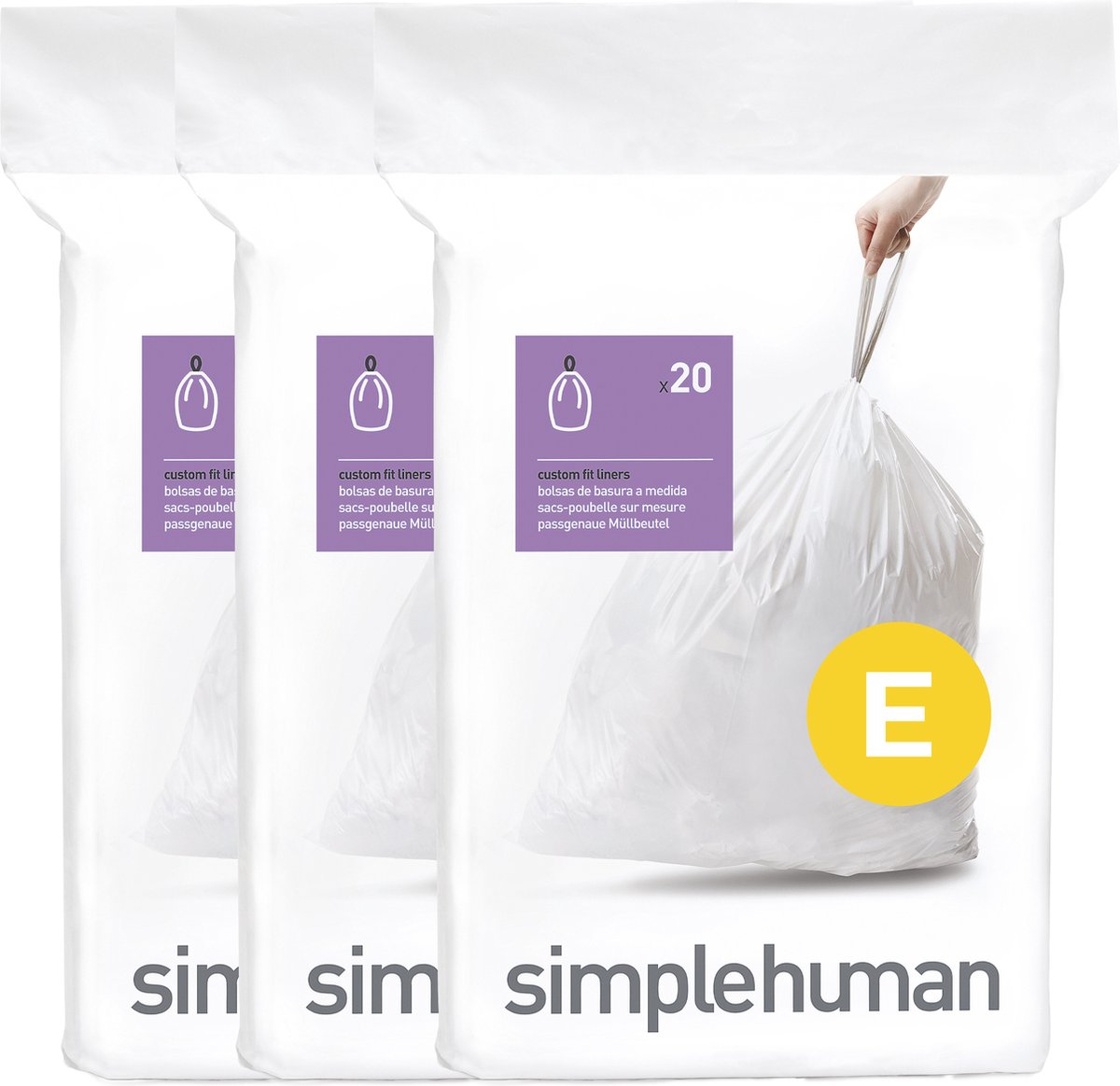 Simplehuman Code E Abfallbeutel – 20 Liter – 60 Stück – mit Kordelzug – weiß