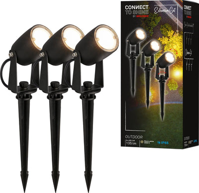 Briloner Connect to Shine – Spike Spot – 3er-Set – Gartenstrahler-Erweiterungsset – Gartenbeleuchtung – IP65 – warmweißes Licht – ø4x2,5 cm