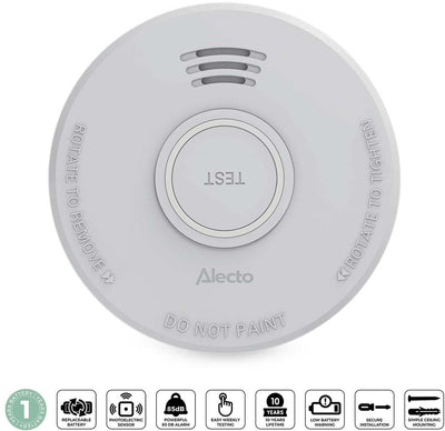 Alecto Rauchmelder SD110 – Brandmelder mit 10-Jahres-Sensor – entspricht europäischen Standards – weiß
