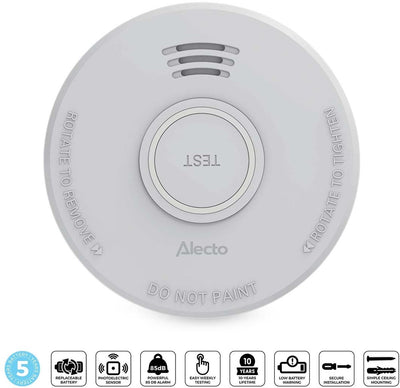 Alecto Rauchmelder SD530 – Brandmelder mit 5-Jahres-Batterie – austauschbar – entspricht europäischen Standards – weiß