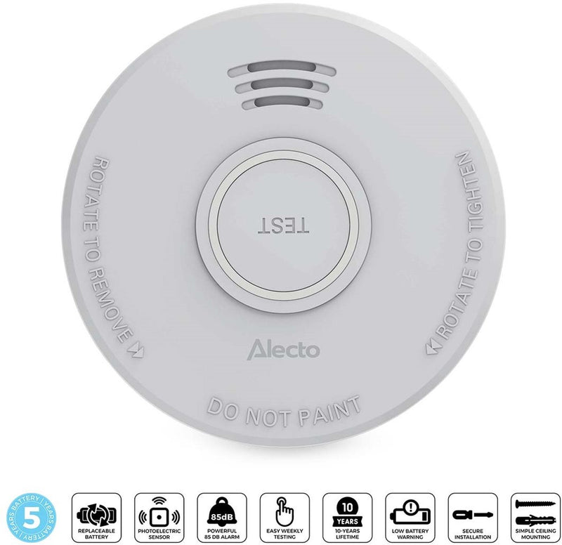Alecto Rauchmelder SD530 – Brandmelder mit 5-Jahres-Batterie – austauschbar – entspricht europäischen Standards – weiß