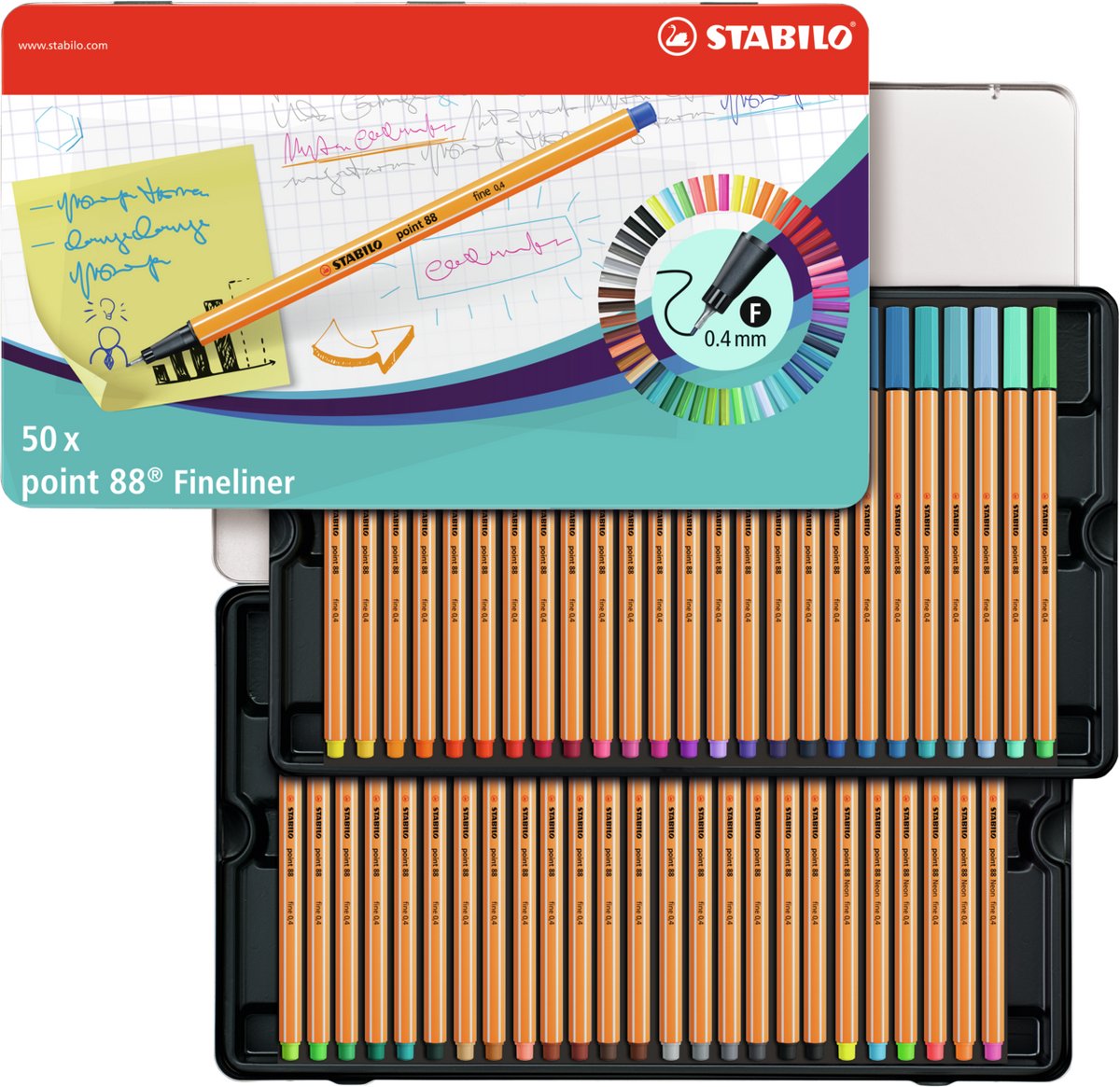Stabilo Point 88 Metall Box Fineliners, 50.
