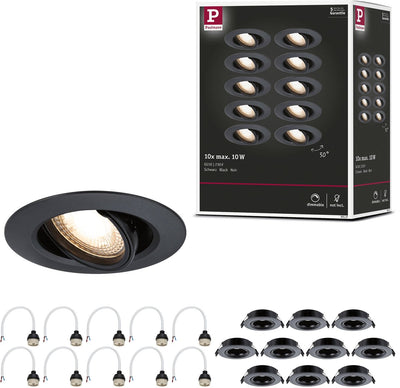 Paulmann Einbauleuchte 10er Set schwenkbar rund 90 mm 30° gu10 max. 10x10W 230V dimmbar schwarz