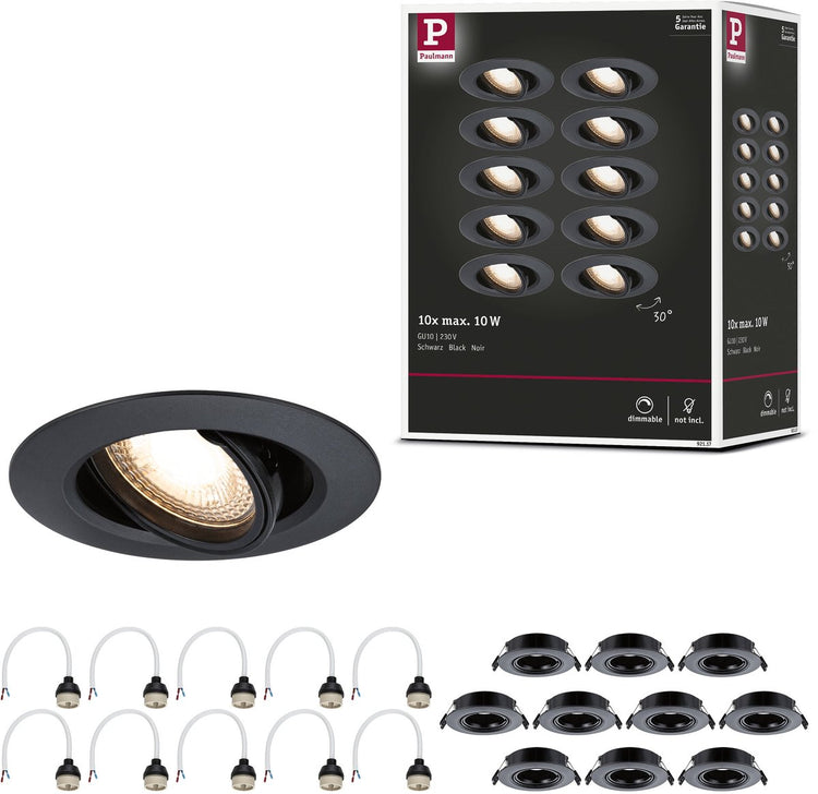 Paulmann Einbauleuchte 10er Set schwenkbar rund 90 mm 30° gu10 max. 10x10W 230V dimmbar schwarz