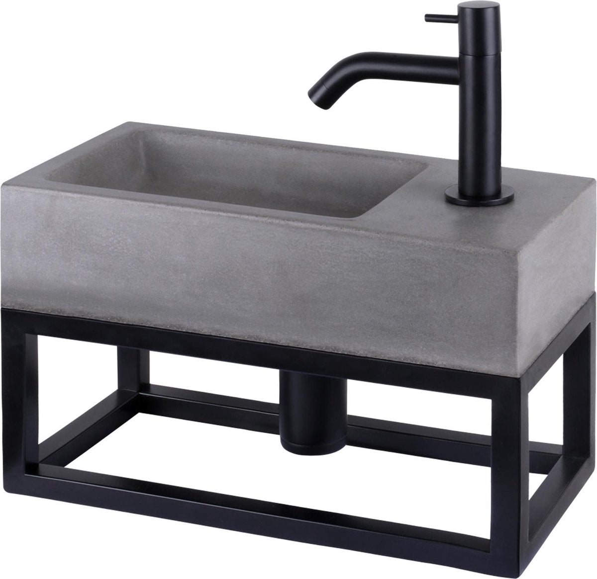 Differnz Jukon Brunnenset - 38,5x18,5x9cm - Rechteck - 1 Hahnloch - Schwarz matt - mit schwarzem Rahmen - Grau