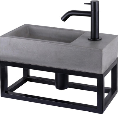 Differnz Jukon Brunnenset - 38,5x18,5x9cm - Rechteck - 1 Hahnloch - Schwarz matt - mit schwarzem Rahmen - Grau