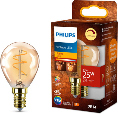 Philips LED-Kugellampe Spirale Gold – 25 W – E14 – dimmbares extra warmweißes Licht