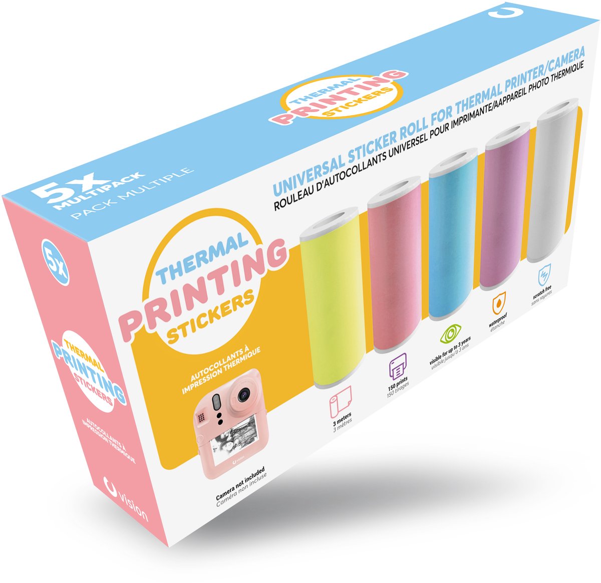 Vision Products Universal-Nachfüllaufkleber 5 Rollen (57 x 30 mm) für Kinderkamera mit Drucker und Taschendrucker