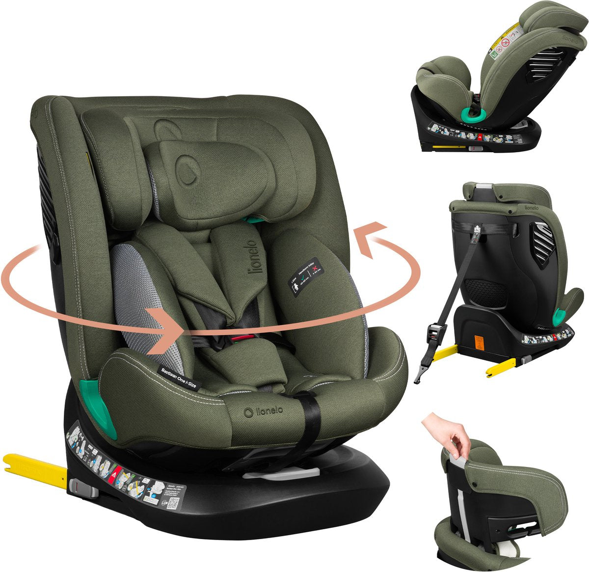 Lionelo Bastiaan One i-Size-Autositz – 4-in-1-ISOFIX-Top-Tethering – rückwärts vorwärts – 360° drehbare Easyturn-Basis – verstellbare Kopfstütze aus Memory-Schaum – 40–150 cm – lange Nutzung, hohes Maß an Sicherheit
