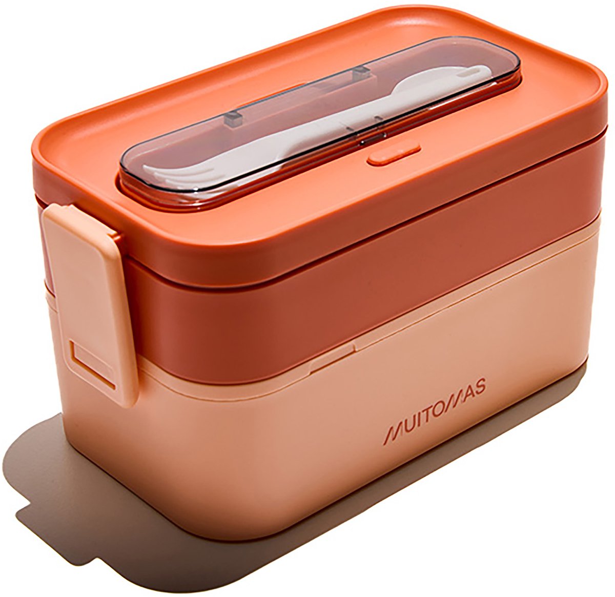 Muitomas Lunchbox – 1,7 Liter – verschiedene Fächer – mikrowellen- und spülmaschinenfest – inklusive Besteck – Pfirsichflaum