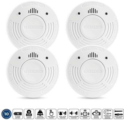 Alecto Rauchmelder SD1010 4x - Brandmelder mit Batterie für 10 Jahre - 4 Stück