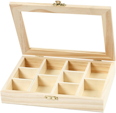 Creativ Company Holzkiste mit Glasdeckel und 10 Fächer