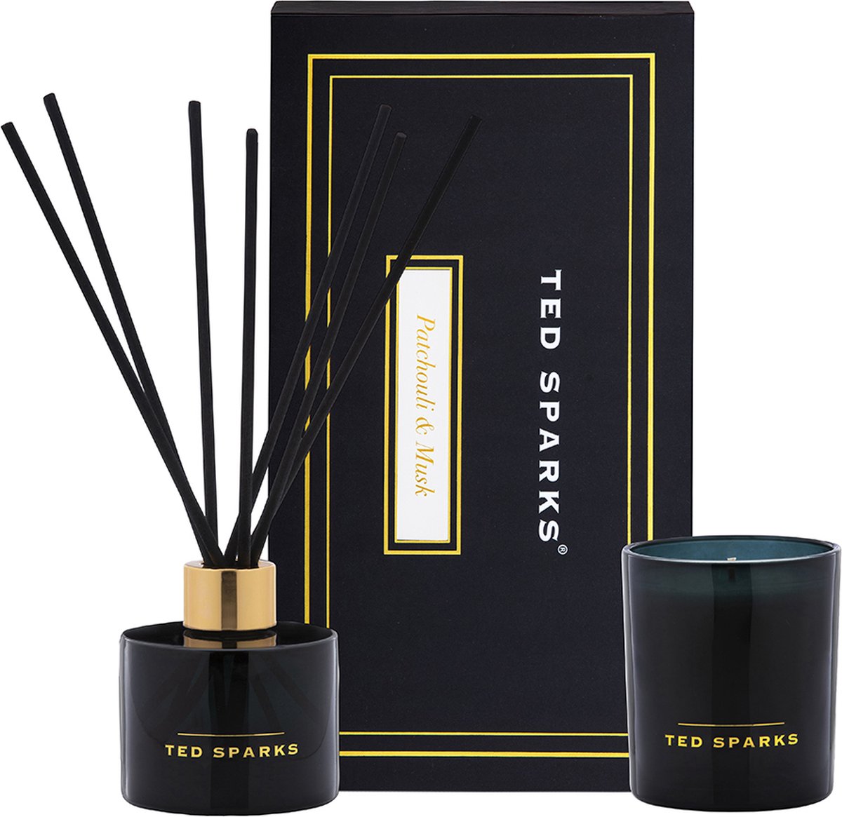 Ted Sparks – Duftkerzen-Duftstäbchen-Diffusor – Geschenkset – Patschuli-Moschus