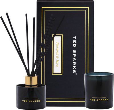 Ted Sparks – Duftkerzen-Duftstäbchen-Diffusor – Geschenkset – Patschuli-Moschus
