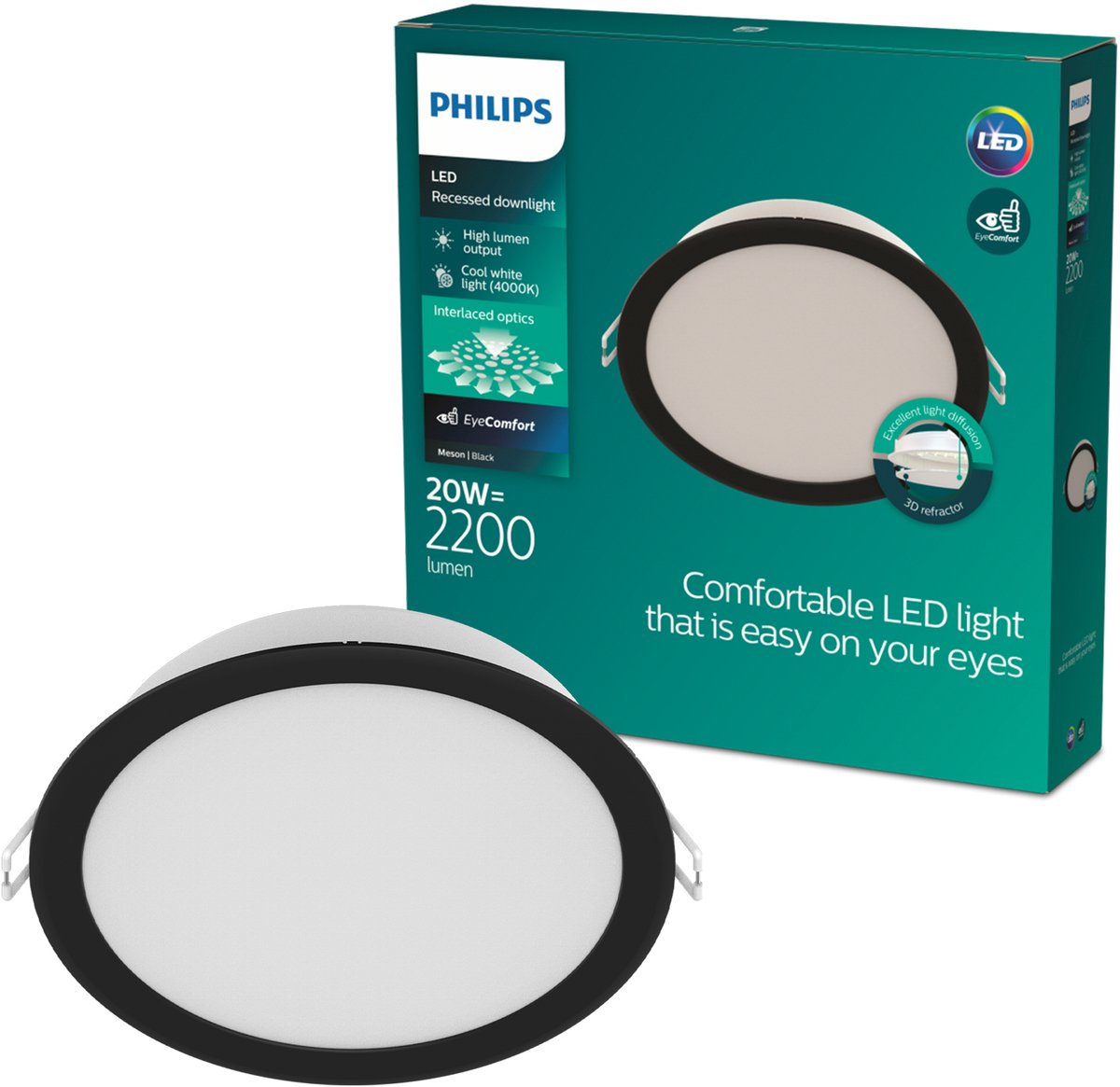 Philips LED Philips Meson Einbaustrahler – Deckenbeleuchtung – Durchmesser: 190 mm – kaltweißes Licht: 4000 K – Schwarz