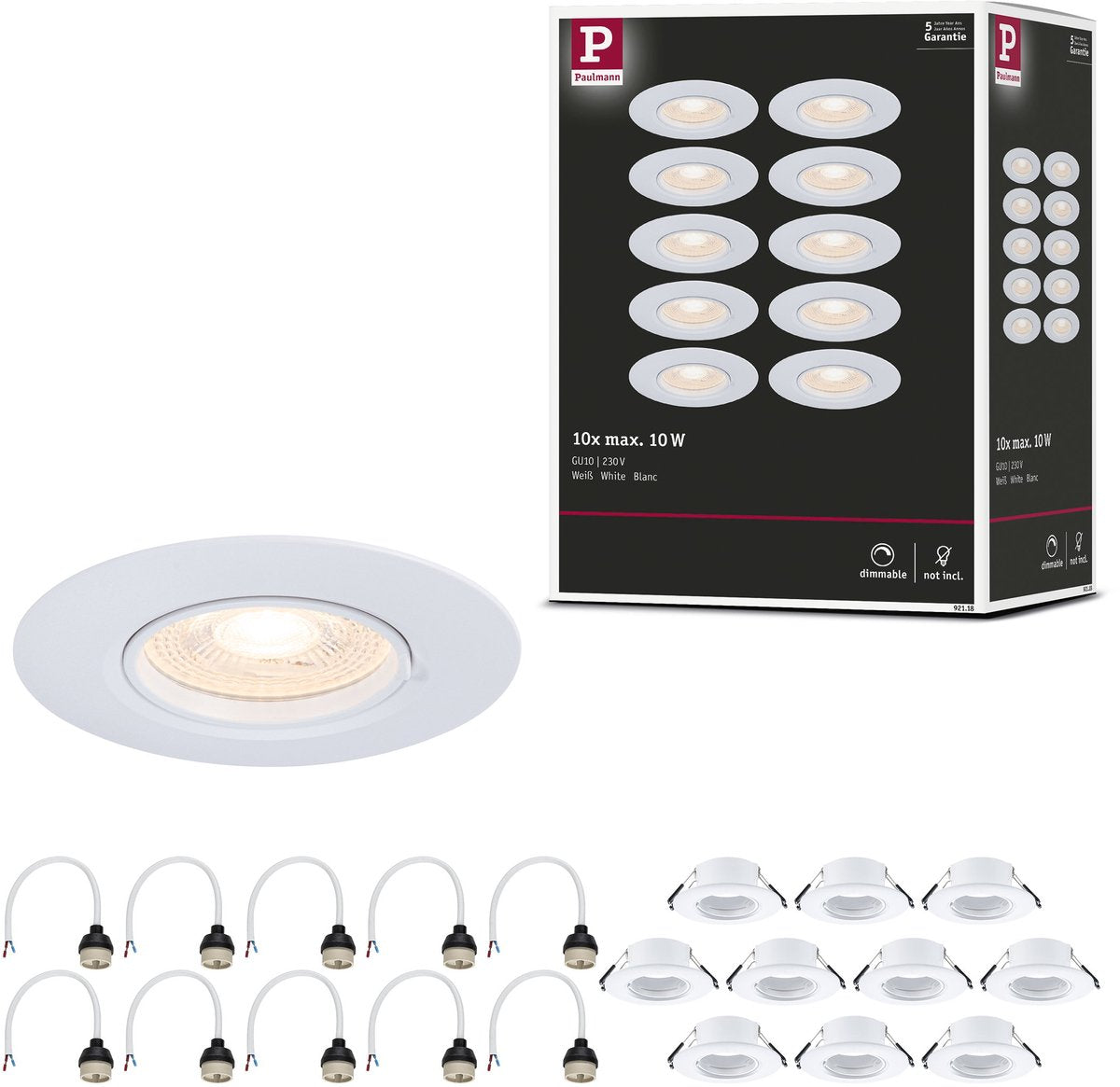 Paulmann Einbauleuchte 10er Set Stern rund 90 mm GU10 max. 10x10W 230V dimmbar weiß