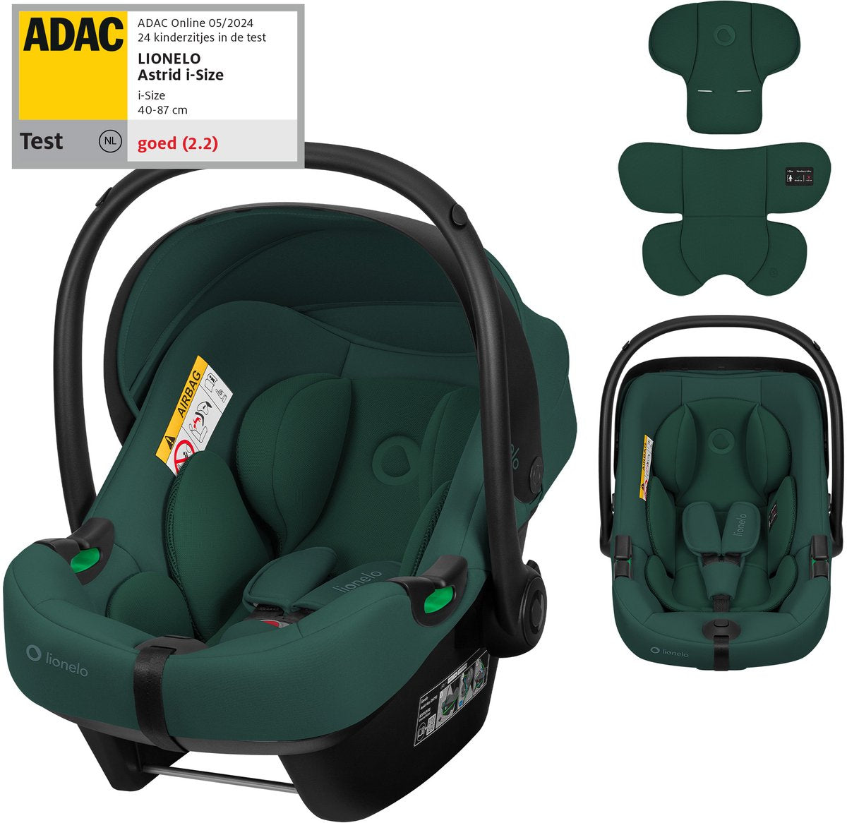 Lionelo Astrid i-Size-Autositz – ADAC 5-Sterne – 40–87 cm – RWF – Memory-Schaum – verstellbare Kopfstütze (7 cm) – Holmbergs-Gurte – kompatibel mit Kinderwagen mit Isofix-Basis – i-Size-Standard – lichtecht