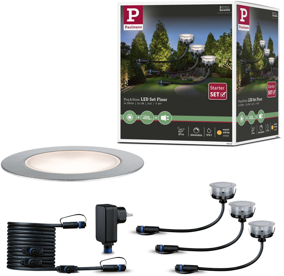 Paulmann Plug Shine LED Bodeneinbauleuchte Floor Eco Basic Set IP67 3000K 3x2W 21VA Silber