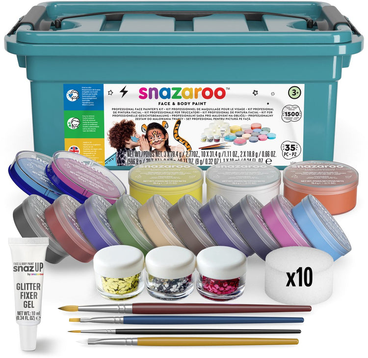 Snazaroo 1172249 Professionelles Gesichtsbemalungsset – komplettes Gesichtsbemalungsset für Veranstaltungen, Festivals, Schulen – hautfreundlich, auf Wasserbasis, inklusive Glitzer – mehr als 1.500 Gesichter, endloser Spaß