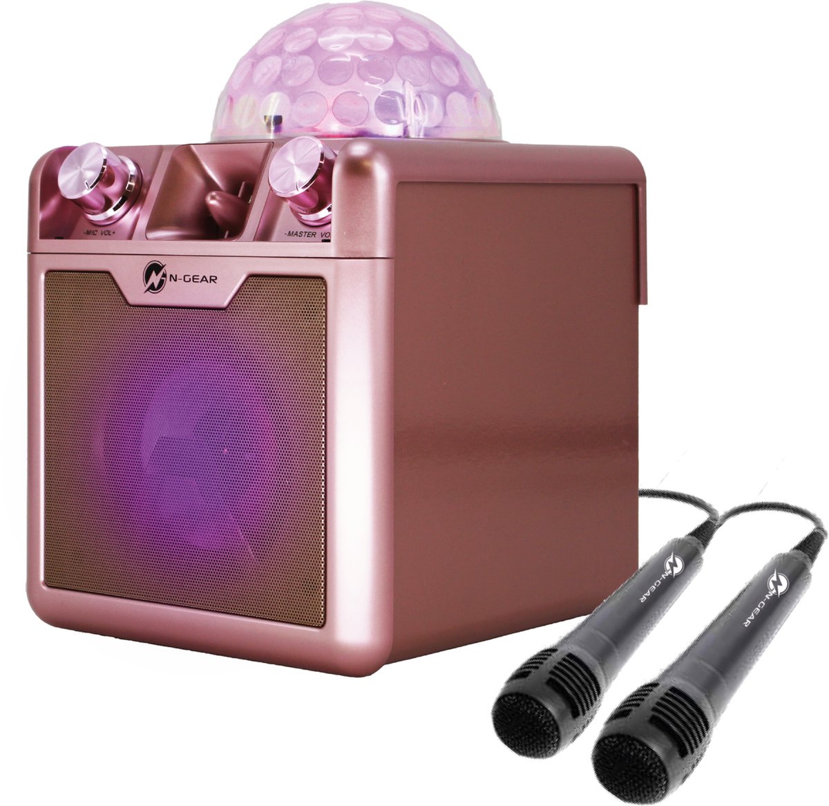 N-Gear Disco Block 410 – Karaoke-Set – Bluetooth-Lautsprecher – Partybox mit 2 Mikrofonen – Space Pink – limitierte Auflage