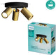 Philips LED Philips Idris Spot – Deckenspot – spritzwassergeschützt IP44 – Schwarz mit Gold – Badezimmerlampe – drei Lichtpunkte – runde Bodenplatte – nur für LED-Spots geeignet