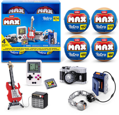 Max Zuru Retro – Kamera, Gitarre, Spielekonsole und Kassettenspieler – 4er-Pack